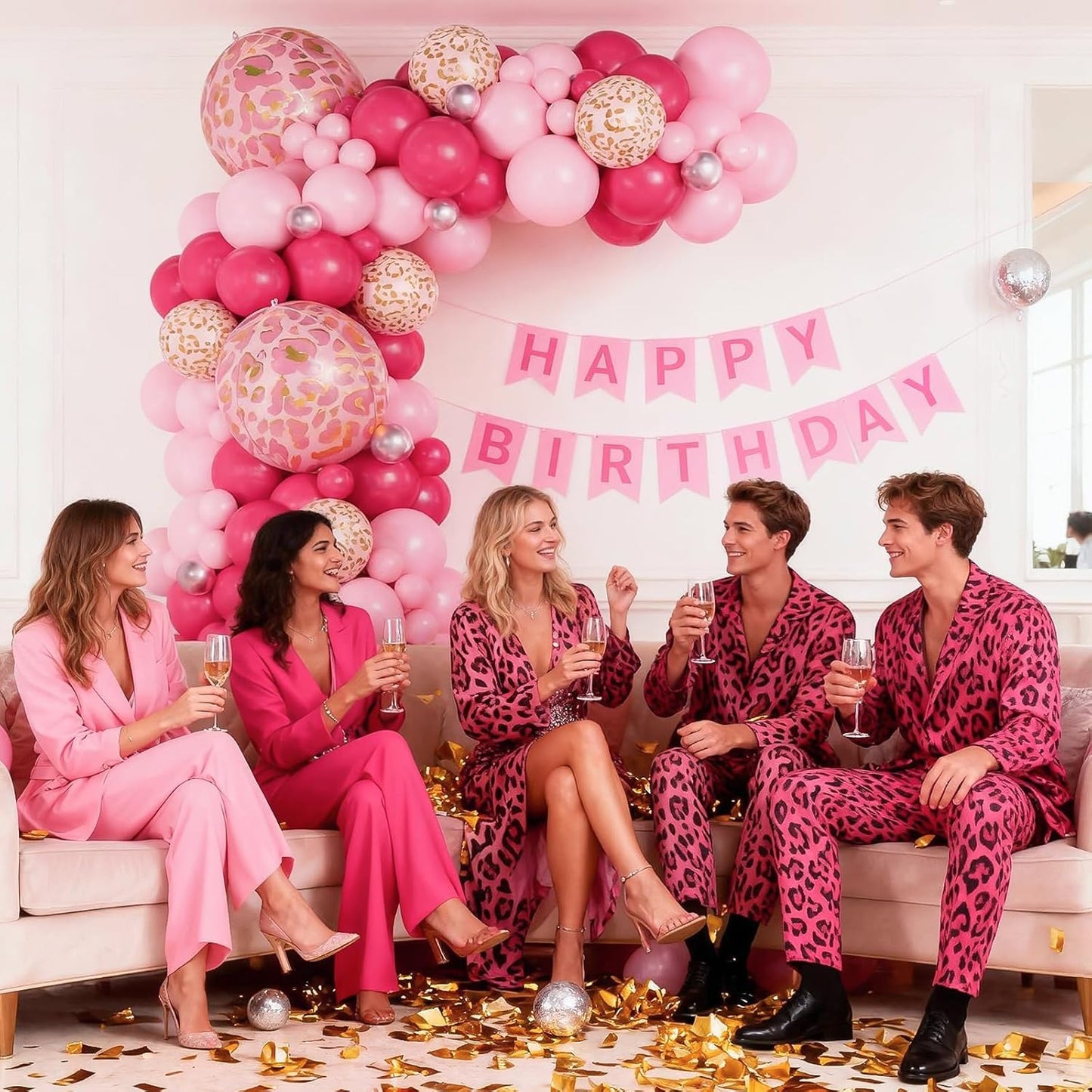 Pink Cheetah Print Balloon Arch Kit, Pastel Hot Pink Leopard Theme Balloons Garland Jungle Animal Party Decorations, Chrome Pink Leopard Balloons for Baby Shower Girls Cheetah Birthday Decorations