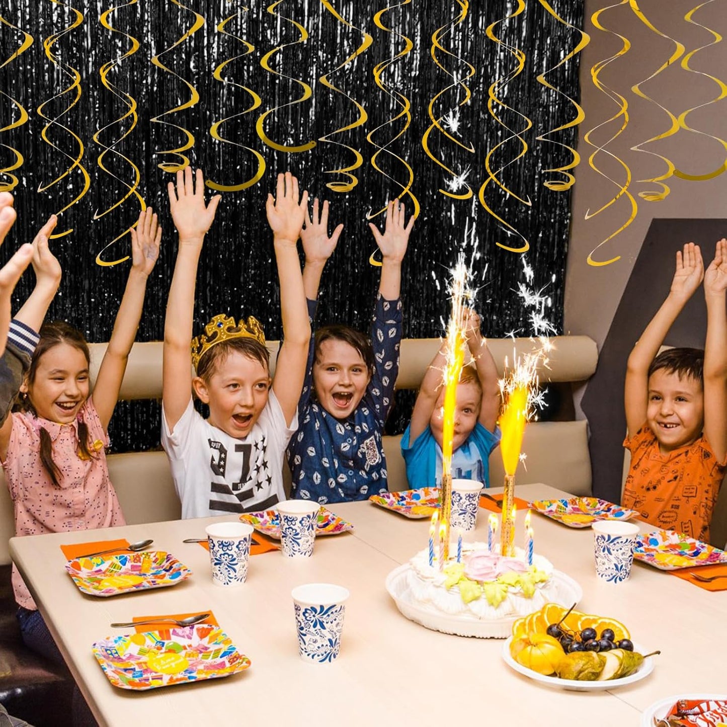 24 PCS Gold Foil Hanging Swirl,Sparkle Ceiling Hanging Decorations, Plastic Streamer Party Decorations,Swirl Decorations with Double-Swirls and Single-Swirls for Birthday,Thanksgiving Day,Baby Shower