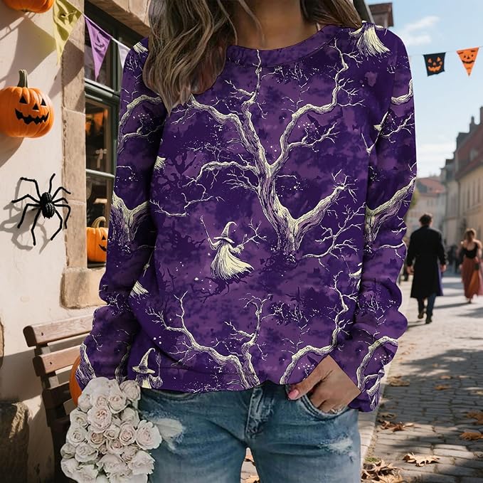 LIZALIG Pullover Cute Sweatshirt Orange Skeleton Fall Festive FunWomens Design Bat Holiday Party Outings Pumpkin Print