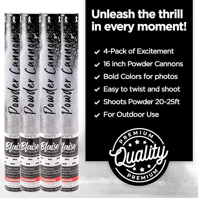 Blaise Pyro & Party - Purple Powder Poppers - Water-Soluble & Colorful Powder Cannons for Gender Reveals, Birthdays, Weddings & Celebrations - Easy to Use for Memorable Photos - 16-Inch, 4-Pack