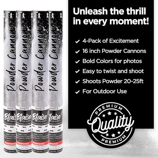 Blaise Pyro & Party - Purple Powder Poppers - Water-Soluble & Colorful Powder Cannons for Gender Reveals, Birthdays, Weddings & Celebrations - Easy to Use for Memorable Photos - 16-Inch, 4-Pack