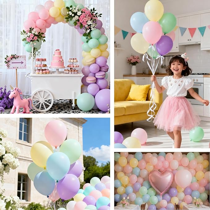 Patimate Pastel Balloons 100 Pack 12 Inch Round Macaron Color Balloons Latex Party Balloons for Birthday Baby Shower Rainbow Bridal Shower Wedding Easter Party Decorations