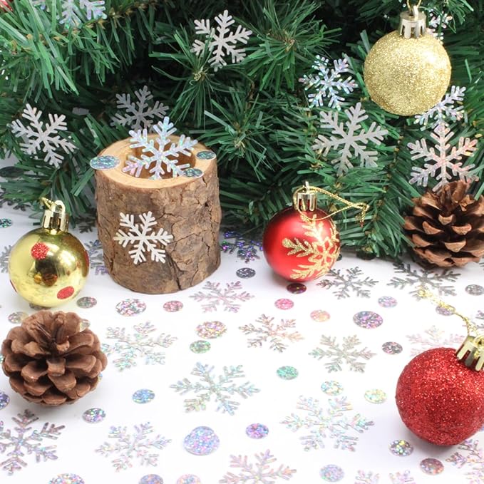 Snowflake Confetti, 300 PCS Snow Christmas Confetti for Winter Wonderland Party Decorations, Iridescent Snowflake Christmas Decorations