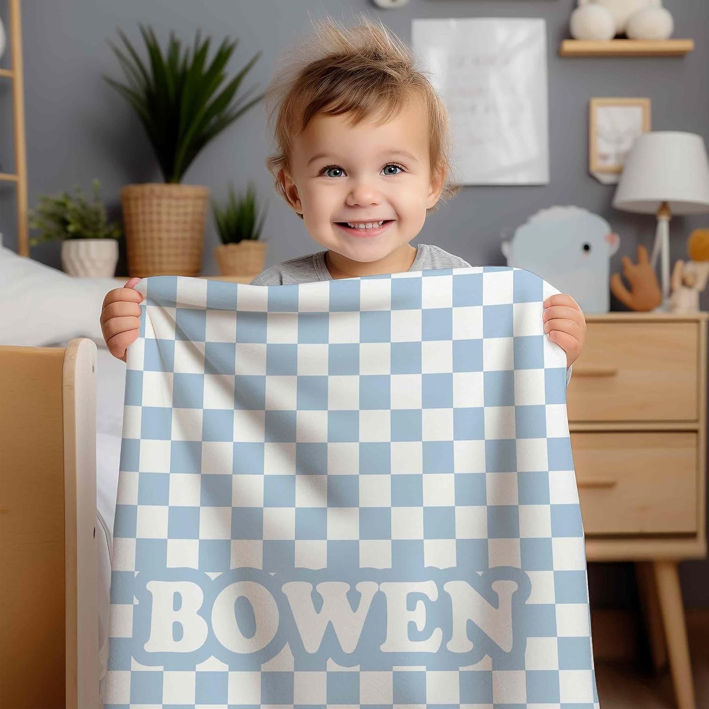 Girls Love A Monogram Personalized Gingham Checkered Blanket – Custom Gift for Baby Shower – 12 Colors, Font Options Printed in America - Shipped Next Buisness Day (Check, 30 x 40 Baby)