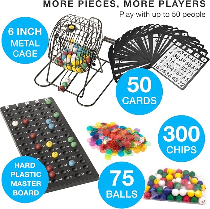 Royal Bingo Supplies Deluxe Bingo Game Set – 50 Reusable Cards, 300 Chips & 75 Jumbo Balls – Ideal for Parties, Classrooms, Senior Centers & Group Game Nights