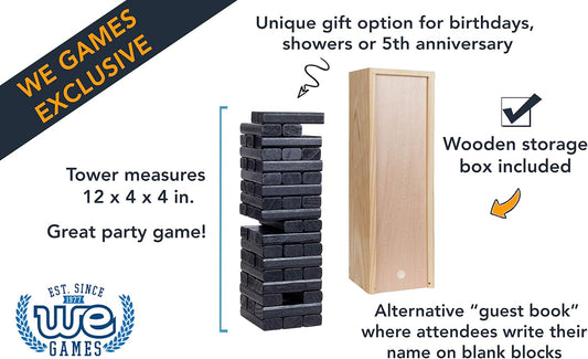 WE Games Wooden Block Stacking Party Game for Adults, Tumble Tower Wedding Guest Book Alternative, Tabletop Games, Includes Storage Case, 12 inches