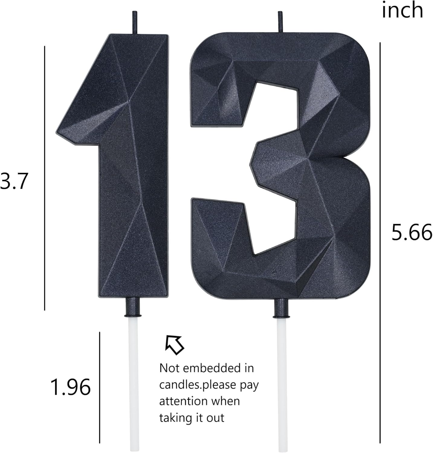 DERVENTA Large Birthday Candle Number 3D Black 3.7 inch Party Celebration Anniversary Decoration Cake Topper 1 Piece (Number 13 Black)