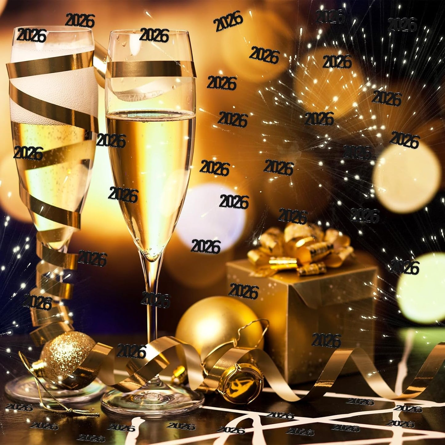 500 Pcs New Year 2026 Confetti, Black 2026 Table Shiny Confetti Glitter for Happy New Year Decorations 2026 New Years Eve Table Decorations