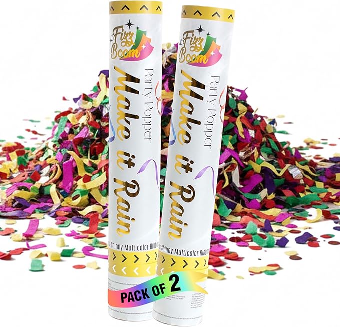 2 Pack 12 Inch Multicolor Confetti Poppers | Metallic Foil Multicolor Confetti Popper Set for Wedding, Birthday Party Celebrations | Releases 15 ft in the Air
