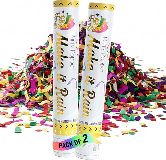 2 Pack 12 Inch Multicolor Confetti Poppers | Metallic Foil Multicolor Confetti Popper Set for Wedding, Birthday Party Celebrations | Releases 15 ft in the Air