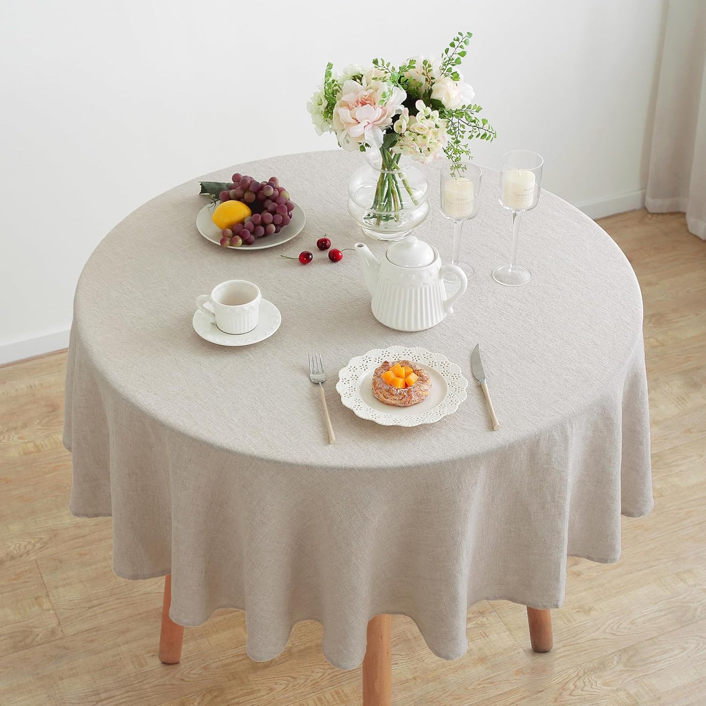 Linen World Linen Tablecloth,100% French Linen Round Tablecloth 70" Inch,Washable Natural Tablecloth for Dining,Outdoor,Weddings and Restaurants,Decorative Thanksgiving Christmas