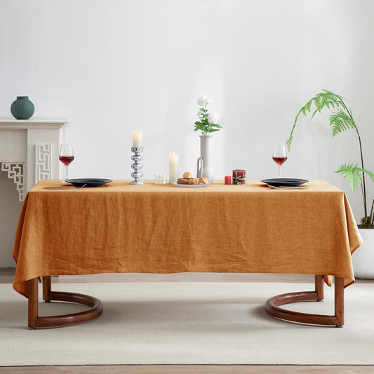 EVERLY 100% Pure Linen Rectangle Tablecloths 60x108Inches for Dining,Buffet Parties,Picnic,Events,Weddings and Restaurants,Decorative Halloween,Thanksgiving Machine Washable Tablecloths-Caramel