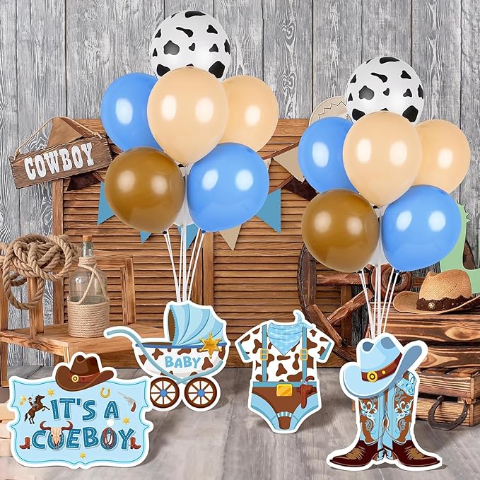 6 Sets Cowboy Baby Shower Balloon Stand Kit for Table My First Rodeo Balloon Stand Kit Western Themed Centerpiece Decorations for Cowboy Birthday Baby Shower Topper Party Supplies