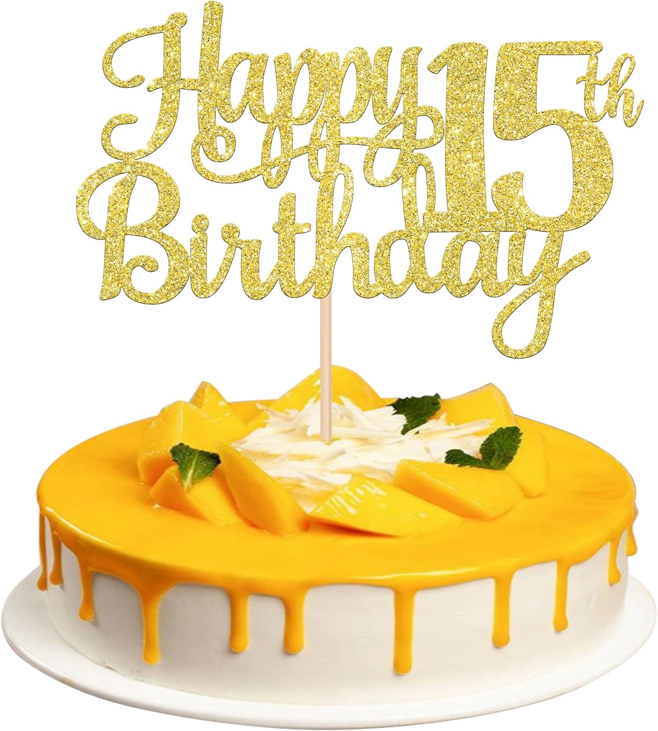 1 PCS Happy 15th Birthday Cake Topper Gold Glitter Cheers to 15 Years Birthday Cake Pick Mis Quince 15 Fabulous Cake Decoration for Happy 15th Birthday Theme Party Decorations Supplies