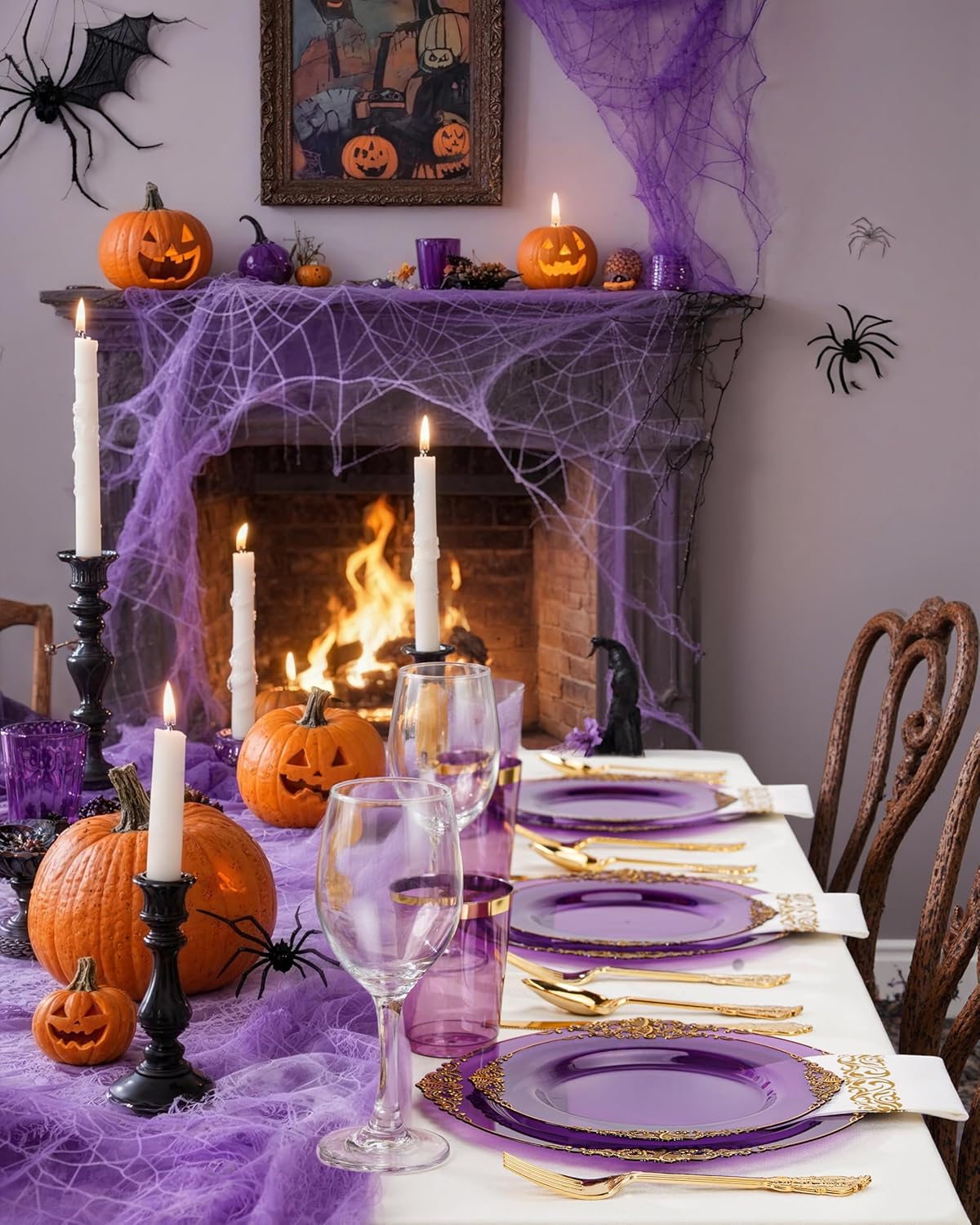 Nervure 175PCS Clear Purple Plastic Plates - Purple Party Plates Set for 25 Guests Include 25Dinner Plate, 25Dessert Plate, 25Cups, 75 Cutlery, 25Napkins Perfect for Wedding & Party & New Year