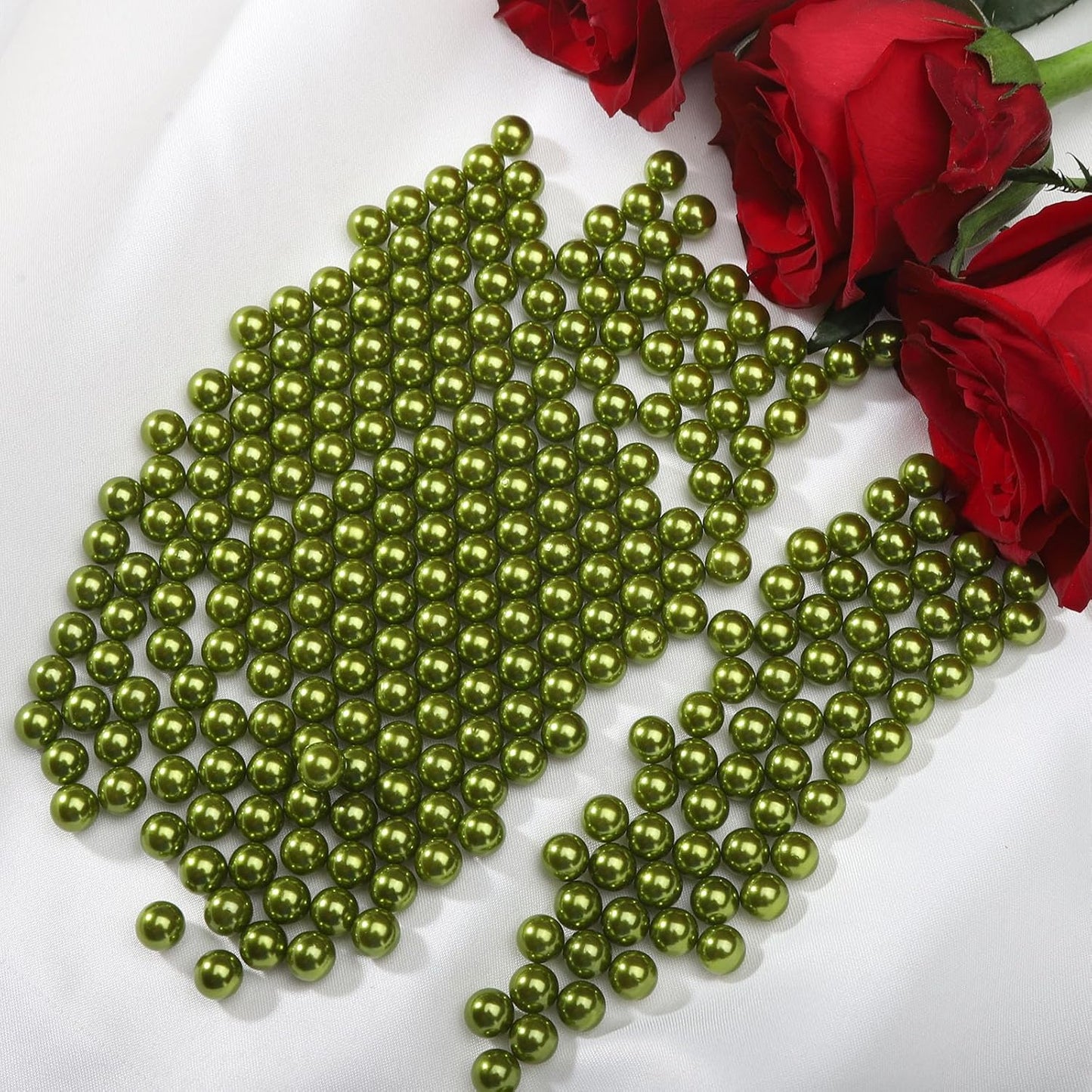 980pcs Undrilled Holeless ABS Faux Pearl Beads for Vase fillers, No Hole Round Pearls for Cosmetic Boxes, DIY Parts, Table Scatter, Wedding, Birthday Party Home Decorating (Oliver Green, 8mm)