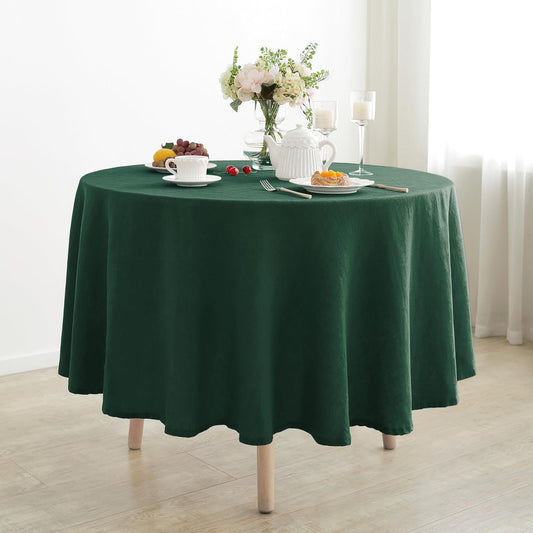 Linen World Green Linen Tablecloth - 100% French Linen Round Tablecloth 90" Inch,Washable Natural Table Cloth for Dining,Outdoor,Weddings and Restaurants,Decorative Thanksgiving Christmas