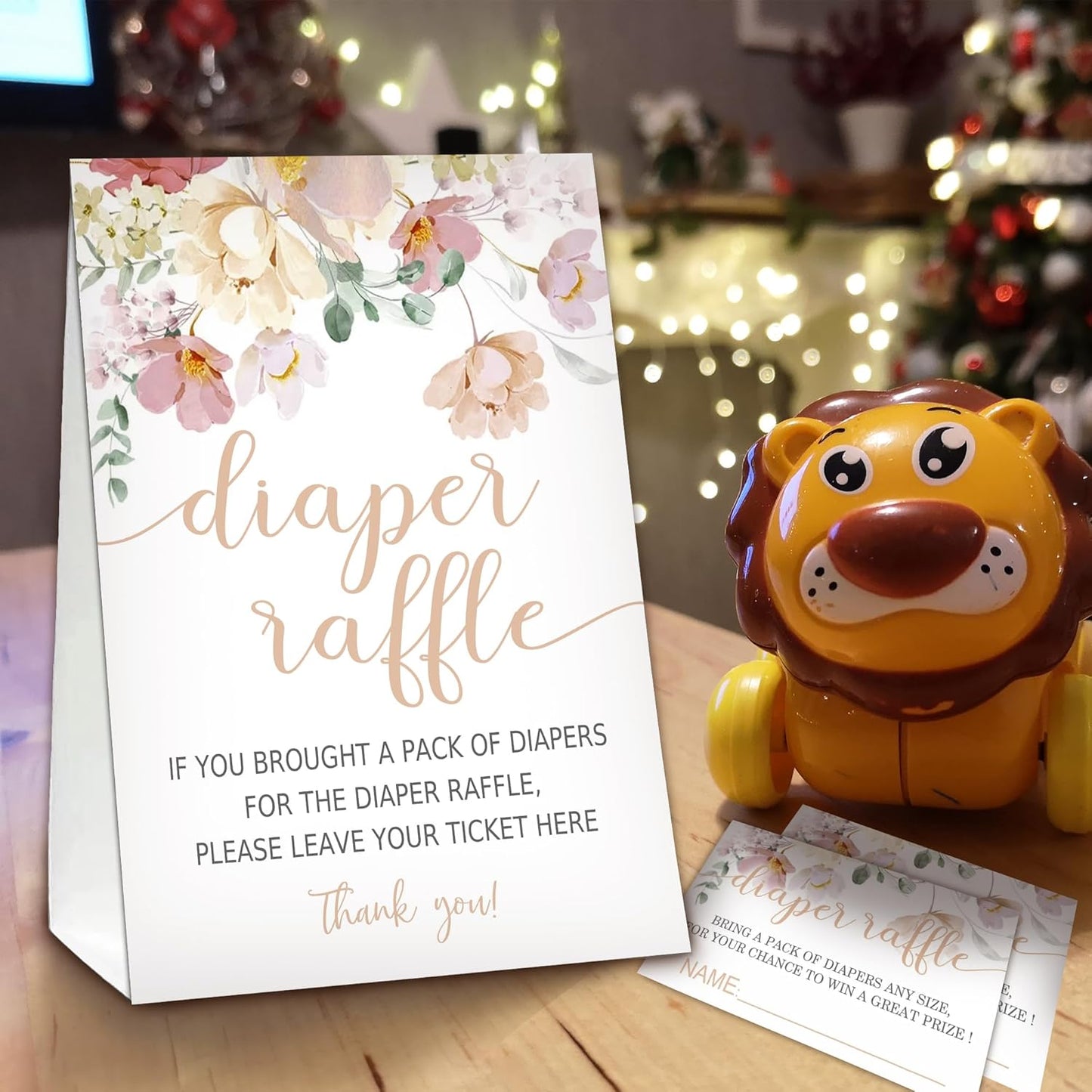 Floral Diaper Raffle Tickets for Baby Shower Game, 1 Standing Sign(5 * 7 Inch) & 50 Guessing Cards for Baby Shower Party Decoration