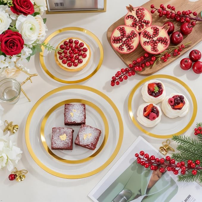 supernal 120pcs Clear and Gold Plastic Plates Disposable Fancy Plates Heavy Duty Gold Plastic Dinneware Include Dinner and Dessert Perfect for Party Wedding and Birthday