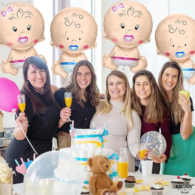 KatchOn, Gender Reveal Balloon - 29 Inch Pack of 4 | Baby Girl Baby Boy Balloons for Twin Gender Reveal Decorations | Boy or Girl Balloon, balloons for baby Shower Decorations | Twin Balloons