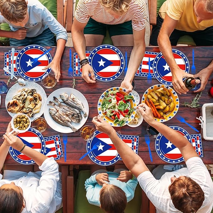 96Pcs Puerto Rico Party Supplies Puerto Rico Flag Paper Plates Napkins Puerto Rico Birthday Party Decorations Souvenirs Puerto Rico Dinnerware Party Favor Puerto Rico Gifts Tableware Serves 24