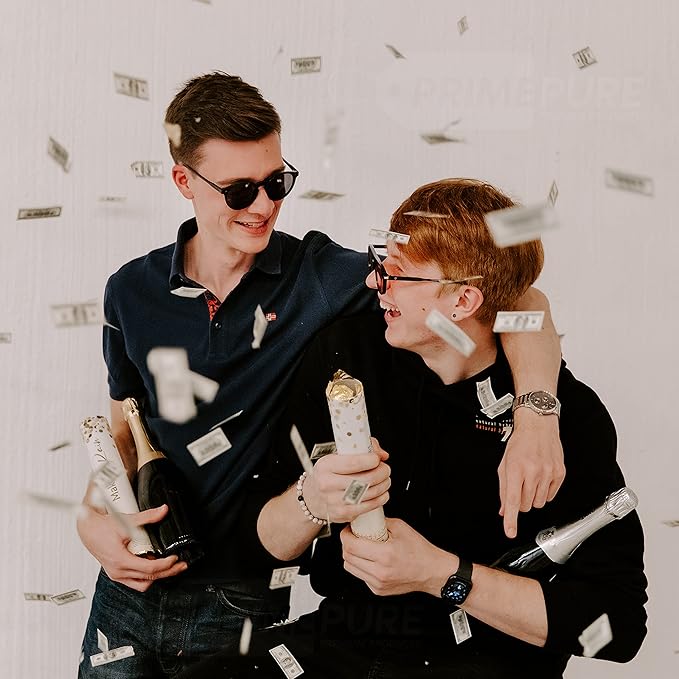 PrimePure Confetti Cannon Party Poppers - Biodegradable Money Confetti Poppers - 6 Pack - Mini 100 Dollar Confetti Party Poppers Shooters for Events, Birthday, Celebrations