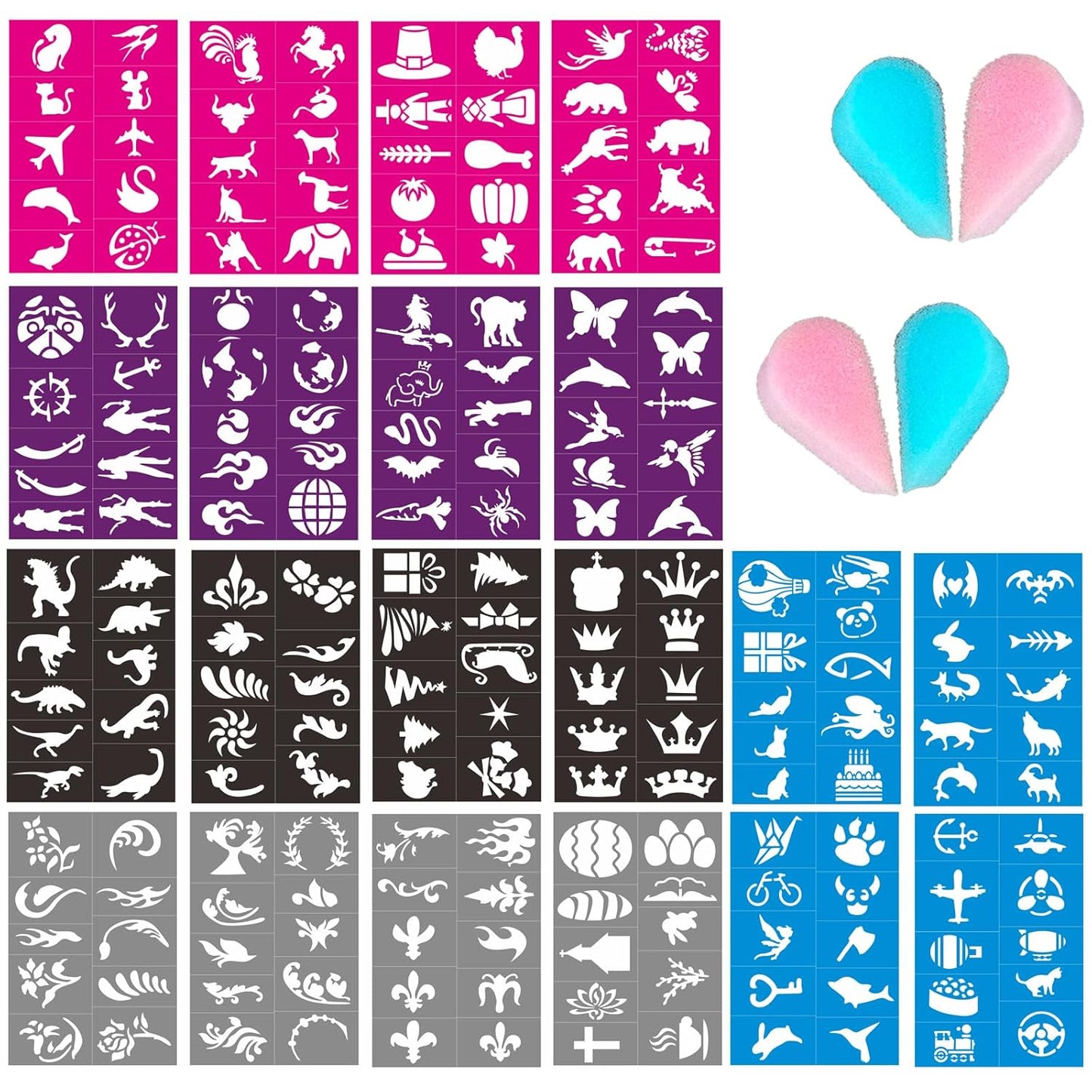 Face Painting Sticky Stencils - Reusable Facial Makeup Template Kids 20pcs Body Makeup Tattoo Templates for Halloween,Party(20 Sticky Stencils)