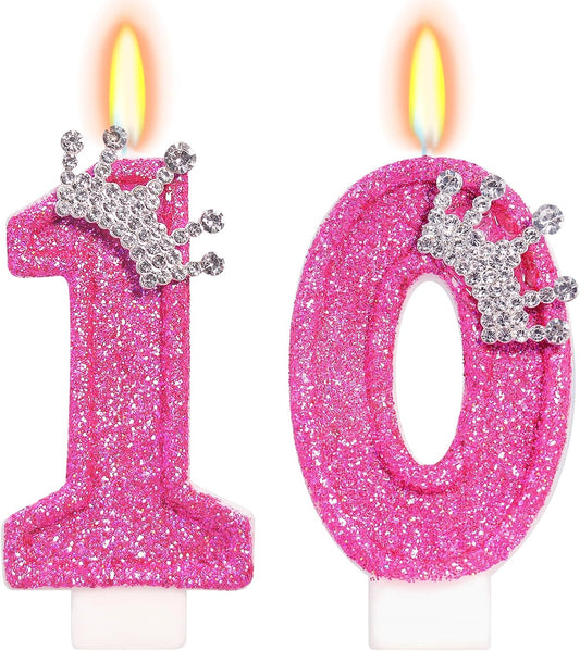 Birthday Candle for Cake, Crown Rose Number Candles, 2.76 inch Number Happy Birthday Candle, Cake Topper Decoration for Birthday Party (Number 10)