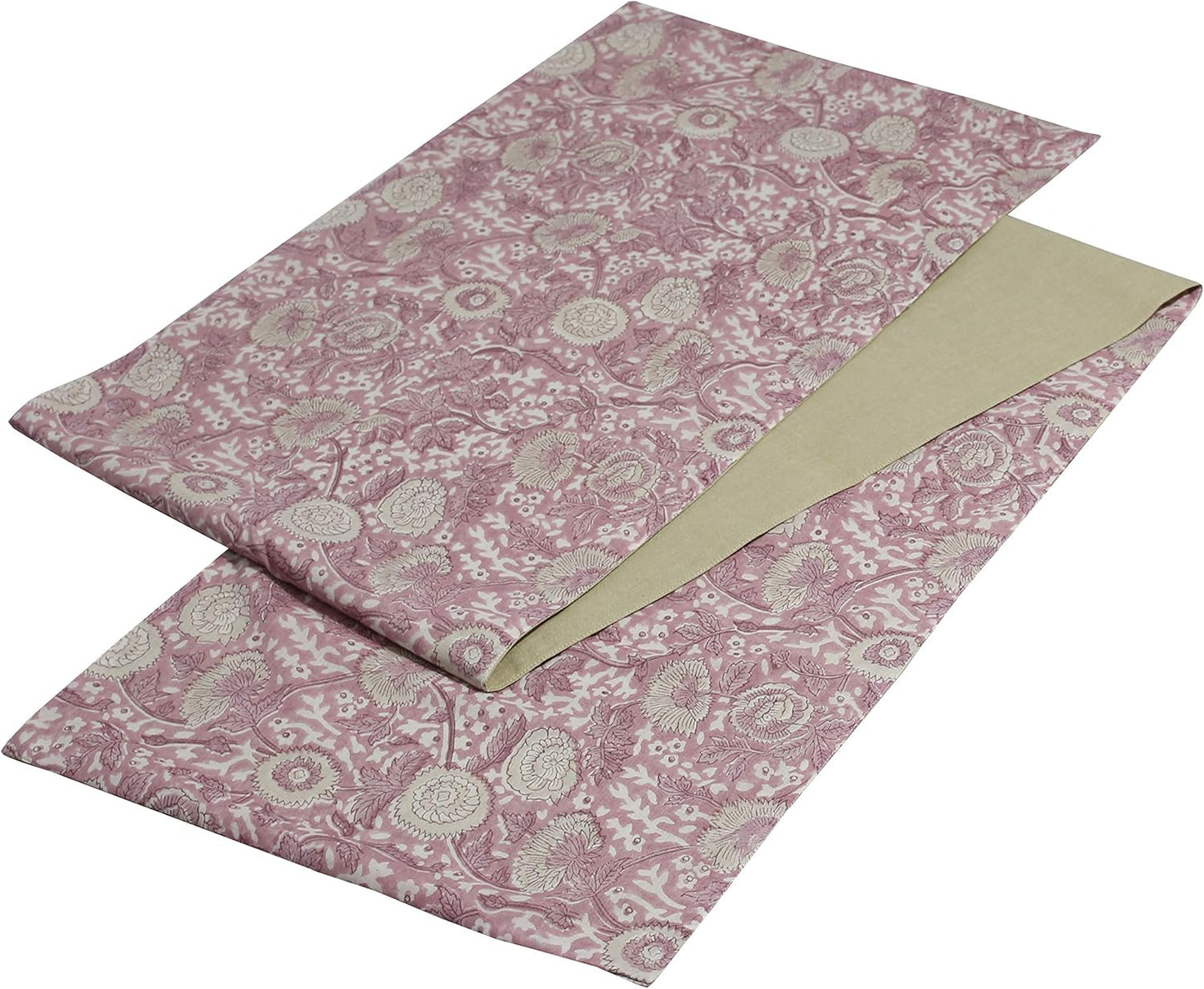 Indtresor Indian Heritage Fabric Cotton Table Linen Reversible Set Runner Napkins Mats in Pink Beige