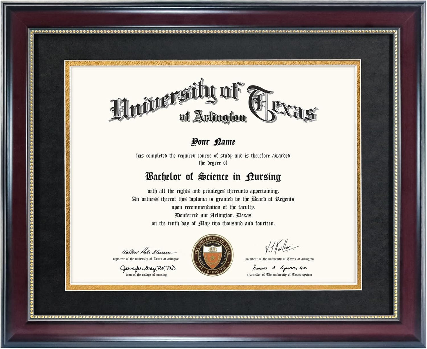 GraduationMall 8.5x11 Diploma Frame with Black over Gold Mat or Display 11x14 Document without Mat, UV Protection Acrylic, Mahogany with Gold Beads