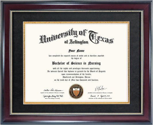 GraduationMall 8.5x11 Diploma Frame with Black over Gold Mat or Display 11x14 Document without Mat, UV Protection Acrylic, Mahogany with Gold Beads