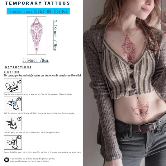 Pink Boho Temporary Tattoos | realistic temporary tattoos specially designed for women. These are waterproof fake tattoo stickers featuring floral and butterfly patterns.