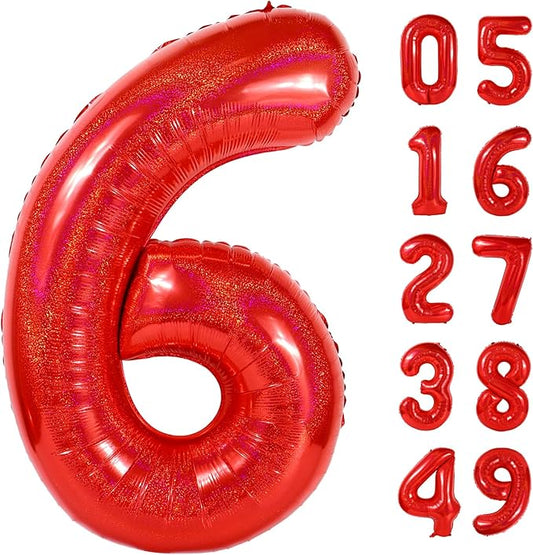Laser Red 6 Balloon, Number Balloons 40 Inch, 6th Balloons for Birthday Decorations, Laser Red Party Supplies 6 Birthday Balloon, Number 6 Balloon