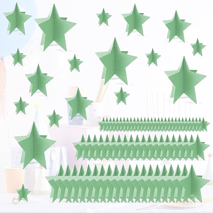 70 Pcs Star Centerpieces for Table Green Birthday Party Decorations 3D Green Party Graduation Poms Decoration Stars Table Decor Boho Decoration for Women Girls