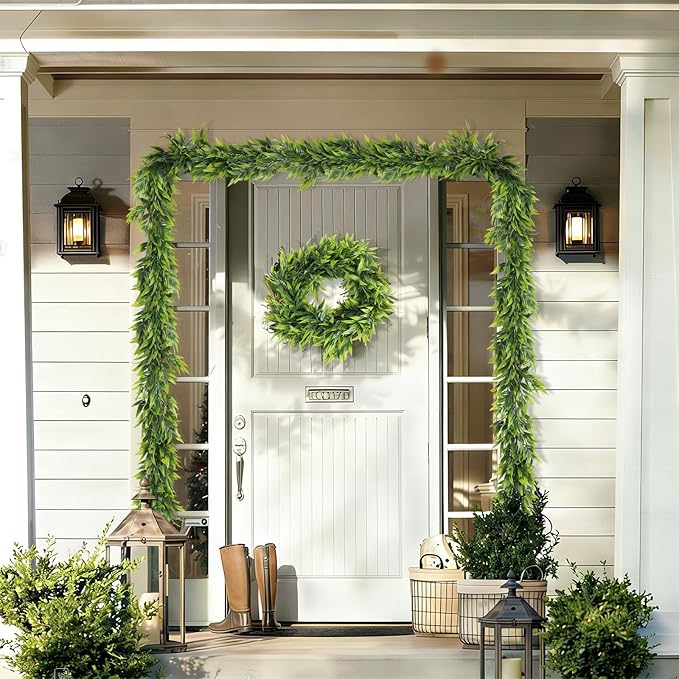 RECUTMS Fake Hanging Vines Plants Artificial Greenery Garland Artificial Bamboo Leaves Vine, Plastic Green Ivy Fake Hanging Plants for Home Wedding Garden Wall Indoor Outdoor Spring Decor(Green)