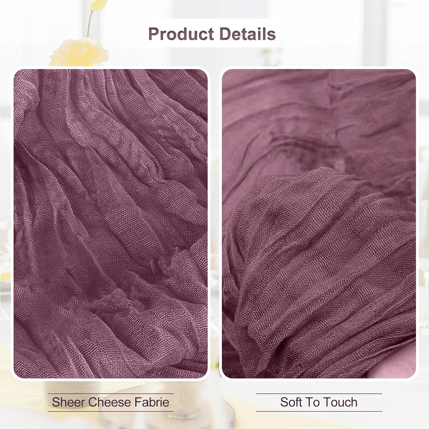 10 Pack Dusty Purple Cheesecloth Table Runner 35x120 Inch 10Ft Rustic Gauze Cheese Cloth Table Runner Sheer Cheesecloth Table Runners for Wedding Party Bridal Shower Decoration