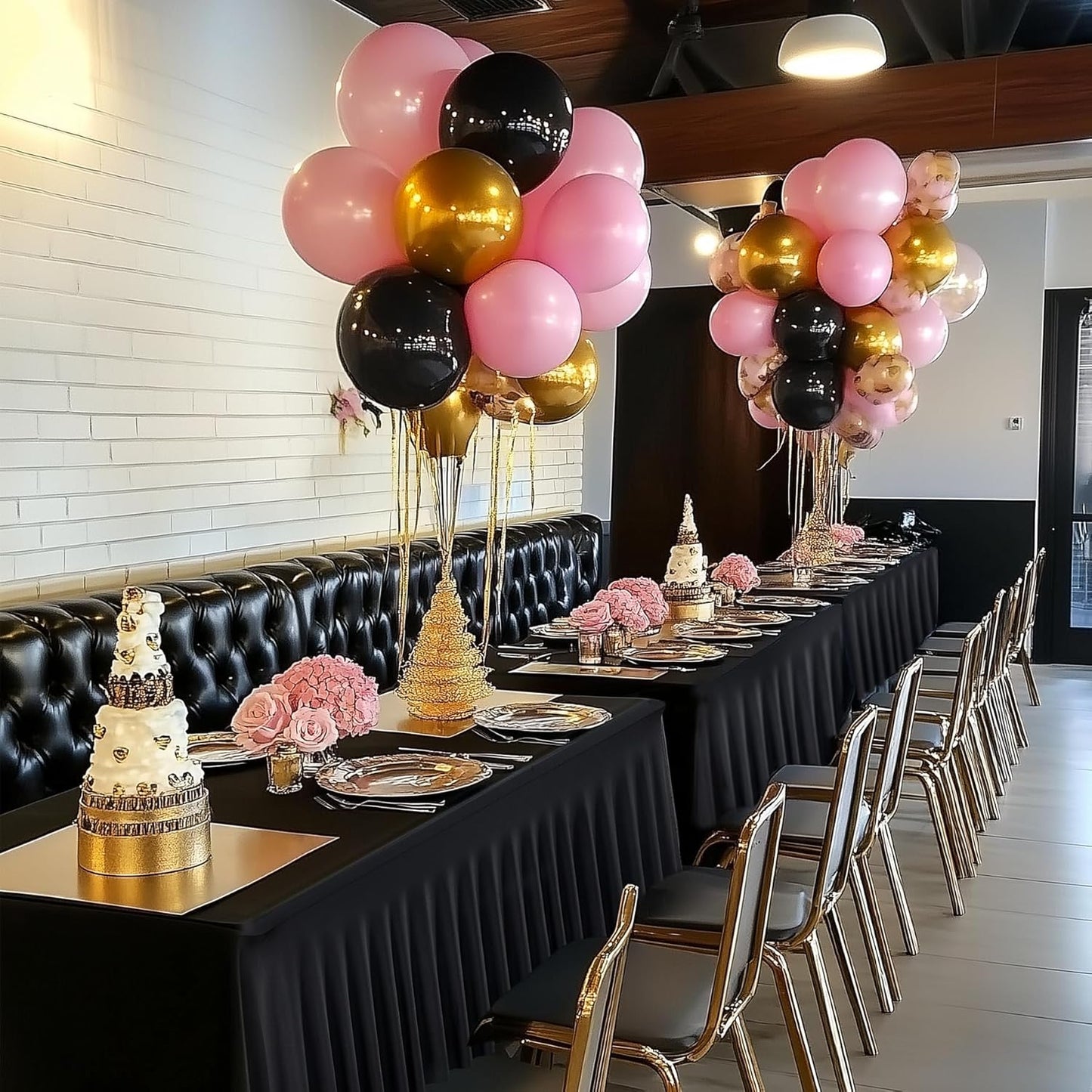 8 pk Black Spandex Tablecloth 8ft with Ruffled Skirt,Wrinkle Free High Stretch Fitted Tablecloths for 8 Foot Rectangle Tables,Pleated Elastic Spandex Table Covers 6ft for Parties Wedding Banquet