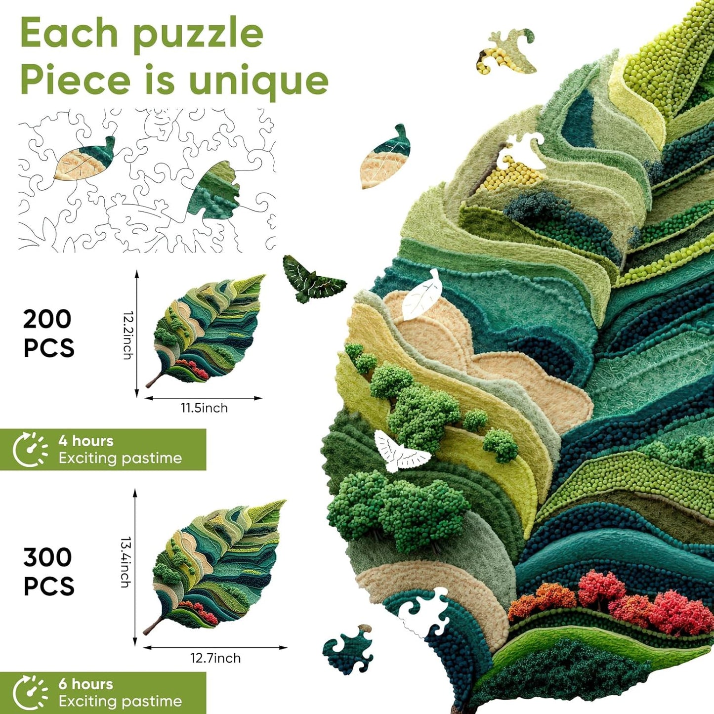 MYS A·U·R Wooden Puzzles for Adults, Nature Leaf Jigsaw Puzzle 300pcs, 13.4X12.7in, Unique Shape Wood Puzzles Adult, Creative Gift for Kids Family Game