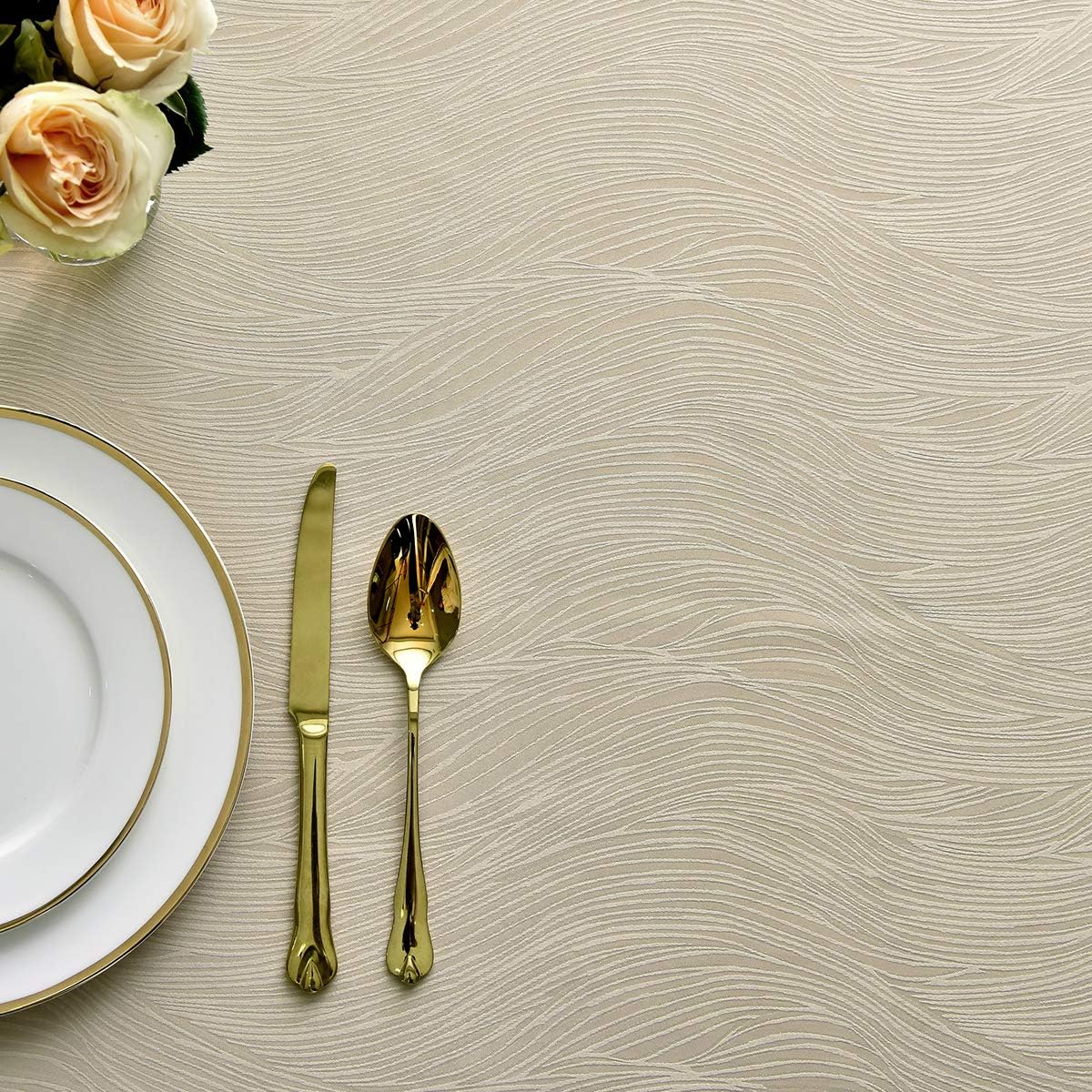 maxmill Jacquard Table Cloth Swirl Design Water Resistant Wrinkle Resistance Heavy Weight Soft Tablecloth for Kitchen Dinning Tabletop Decoration Square 70 x 70 Inch Beige