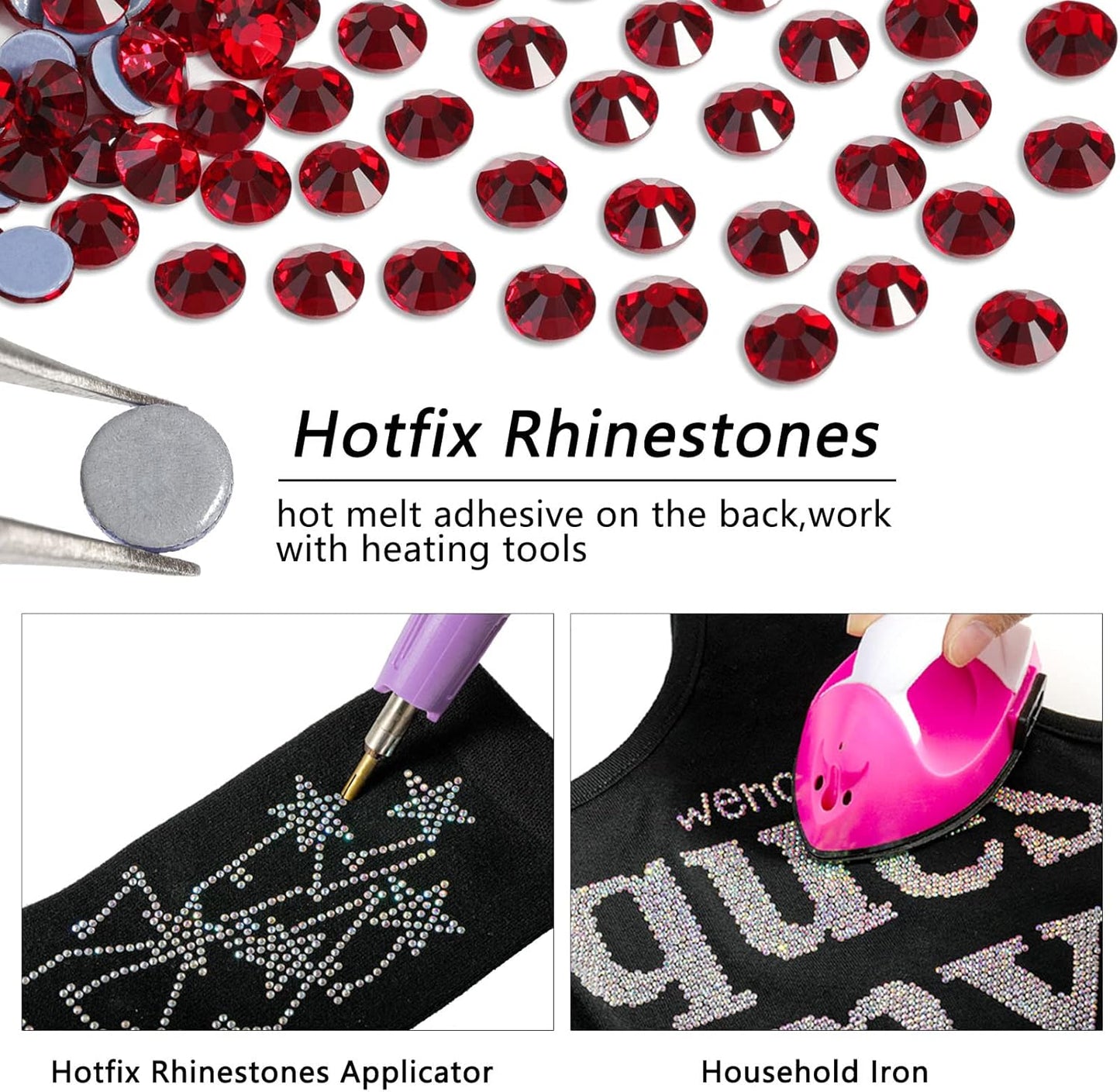 Beadsland Hotfix Rhinestones, 1440pcs Flatback Crystal Rhinestones for Crafts Clothes DIY Decorations,Siam, SS20, 4.6-4.8mm