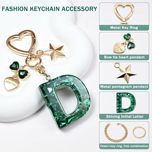 Cute Bling Keychain initial Letter Butterfly Star Pink Purple Gift for Women Girls Bag Cup Charms Accessories