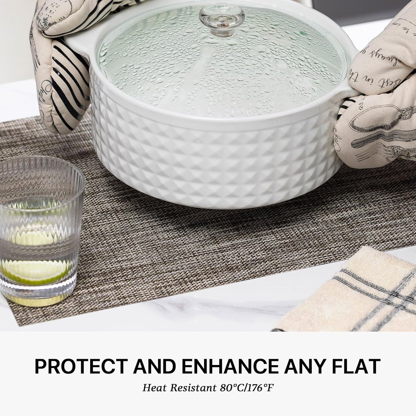 LEXMORE Placemats Set of 4 Vinyl/Plastic Woven Place Mats for Kitchen Table Indoor/Outdoor Washable Placemat Wipeable Dining Table Mats(Cappuccino)