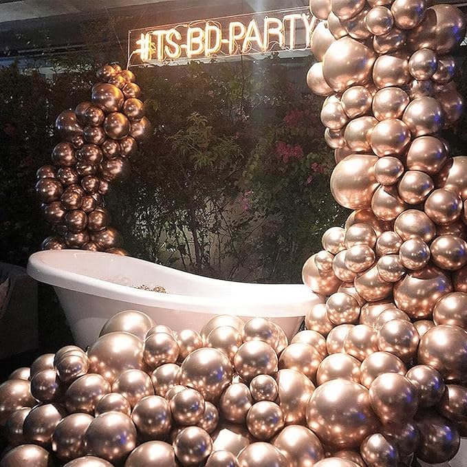 PartyWoo Metallic Rose Gold Balloons 85pcs Different Sizes of 18 12 10 5 Inch Chrome Champagne Gold Balloon Arch Kit Garland for Birthday Anniversary Bridgerton Floral Party Decorations Rose Gold-G112