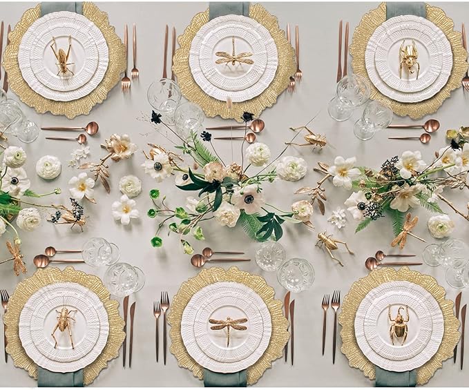 MAONAME 13" Gold Charger Plates, Round Reef Chargers for Dinner Plates, Plastic Plate Chargers for Table Setting, Wedding Decor, Set of 12