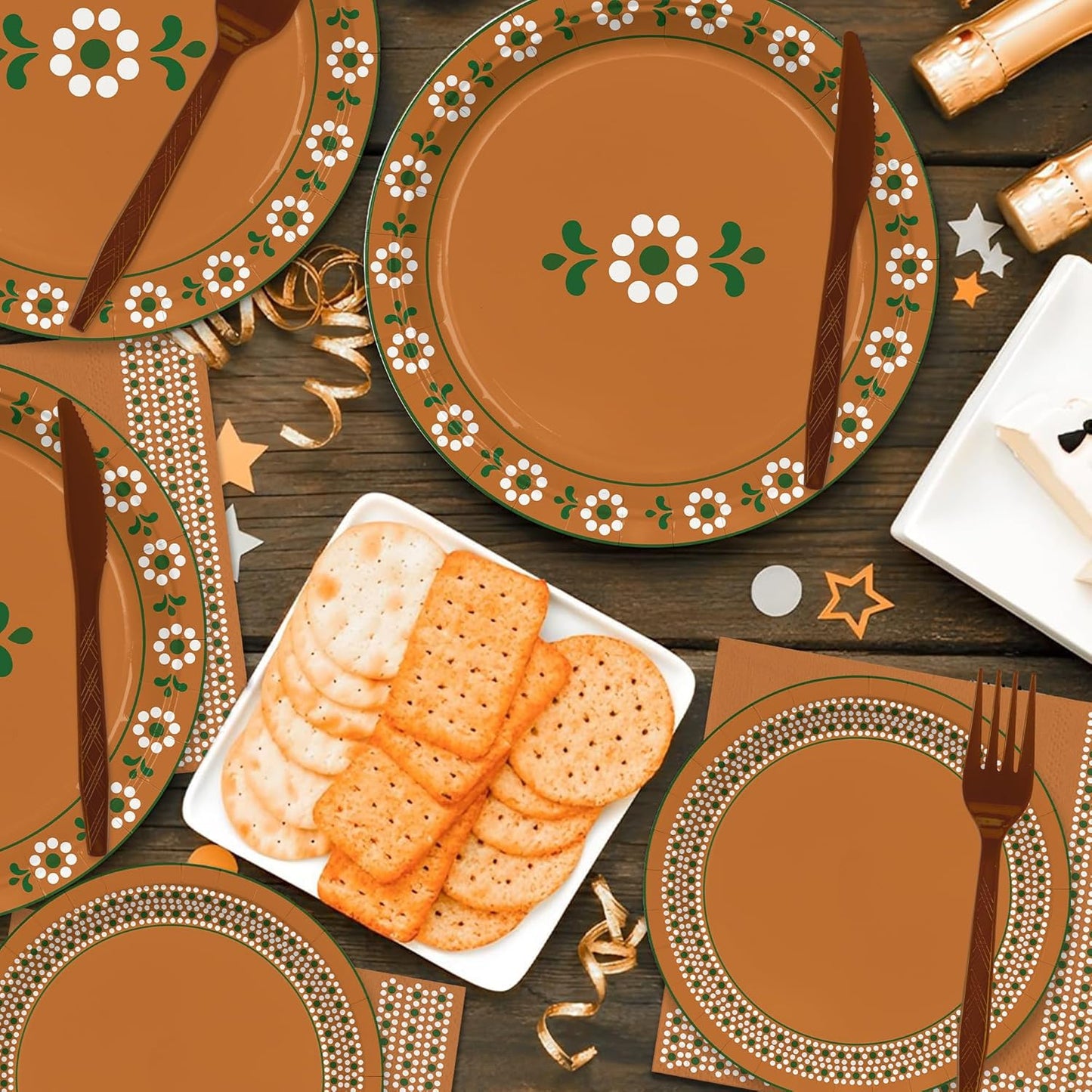 168PCS Mexican Party Supllies for Kids Platos De Barro Mexicanos Party Decorations Terracotta Themed Tableware Clay Pottery Fiesta Plates Cups Napkins Cups Forks Knives and Straws for 24 Guests