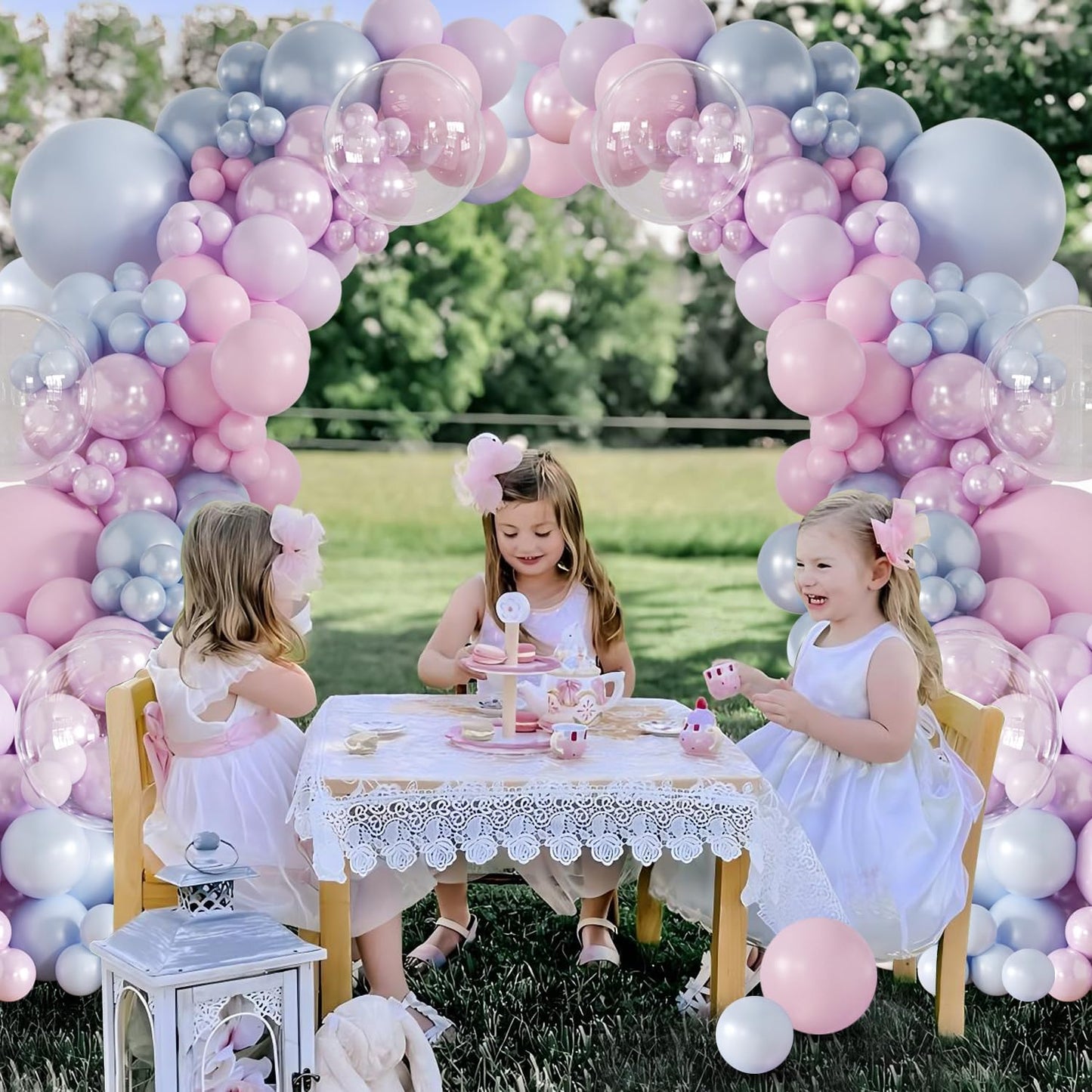 Pink Purple Blue Balloon Arch Kit 108Pcs Double Stuffed Pearl Blue Purple Iridescent Pastel Pink Blue Puple Clear Balloons for Girls Mermaid Birthday Party Baby Shower Bridal Shower Decorations