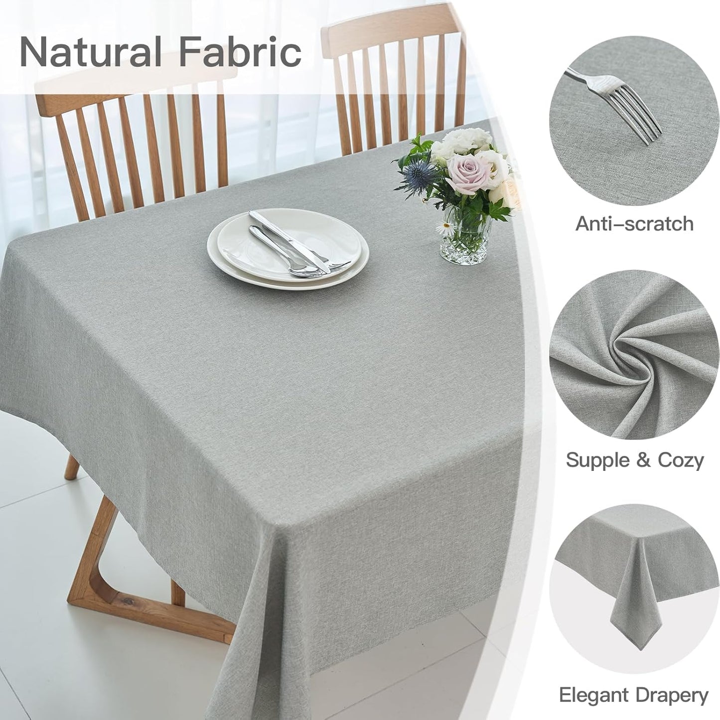 maxmill Square Linen Textured Tablecloth Waterproof Spillproof Wrinkle Free Slubby Textured Table Cloth for Dinner and Party Washable Wipeable Fabric Table Cover Decoration, 60 x 60 Inch, Light Grey