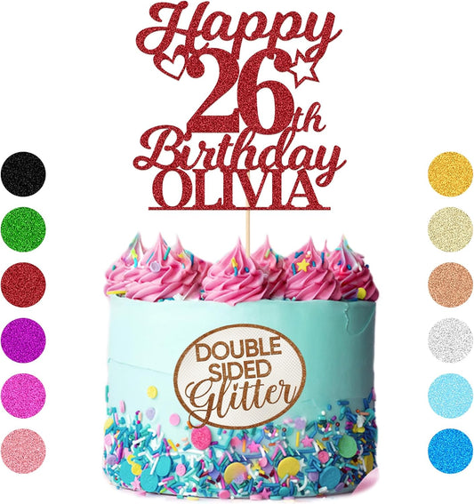 Personalized Happy Birthday Cake Toppers Birthday Cake Topper Gifts for Women Men Custom Glitter Cake Toppers with Any Name & Age for 18th 21st 30th 40th 50th 60th Cake Decorations (Red)