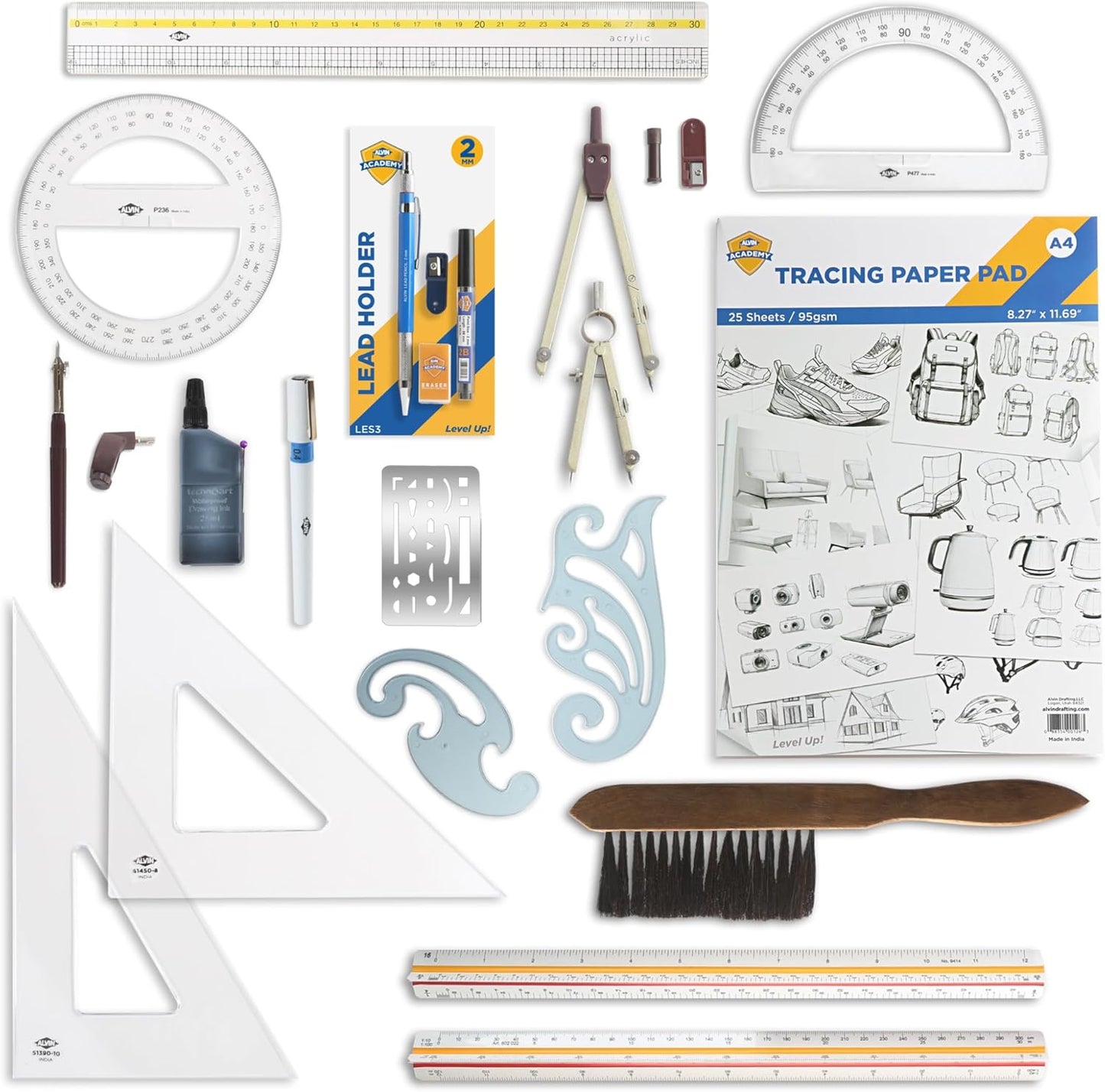 ALVIN Academy Drafting, Drawing and Design Signature Kit | 17 Pieces | Class Tools for Geometry, Architecture and Engineering Students | - Model DDKS3