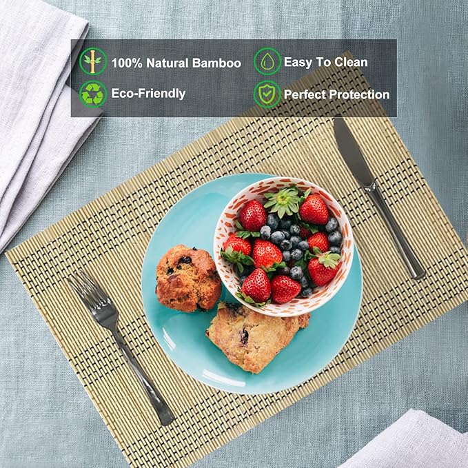 ANDSTAR Set of 8 Pcs Bamboo Placemats Natural Anti-Slip Bamboo Placemats Washable Heat-Resistant Table Mats for Dining Room and Kitchen(Beige)